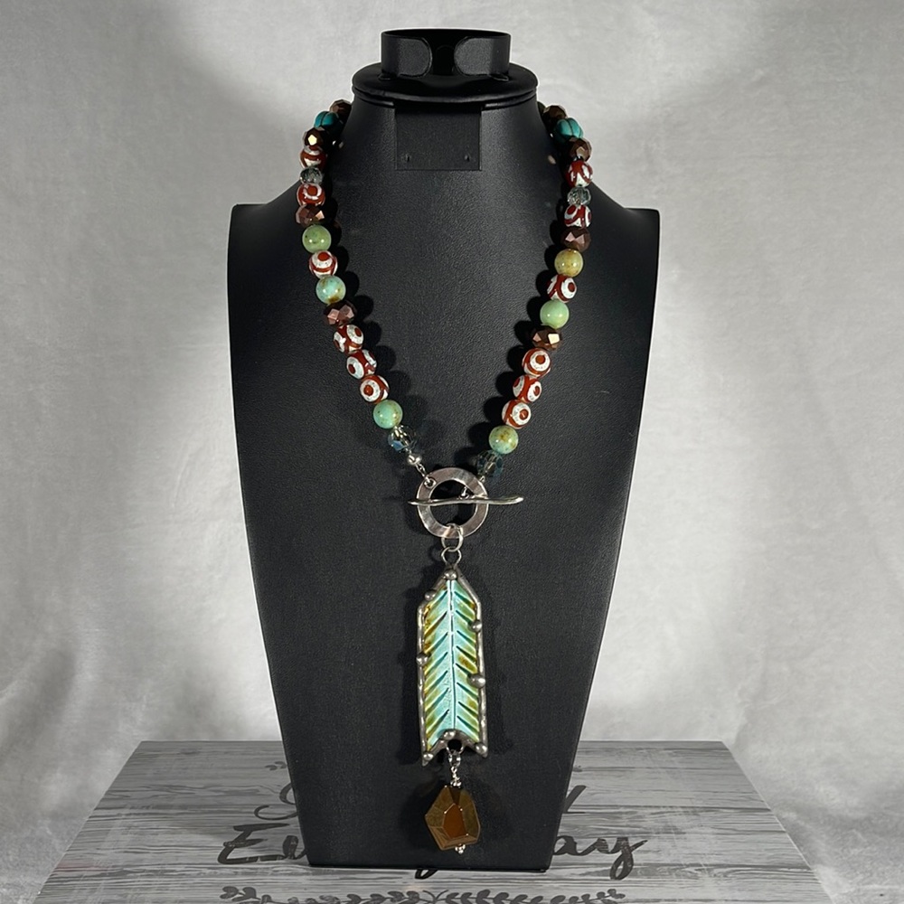 Art By Amy Turquoise Arrow with multi color Beads necklace "Follow Your Path"